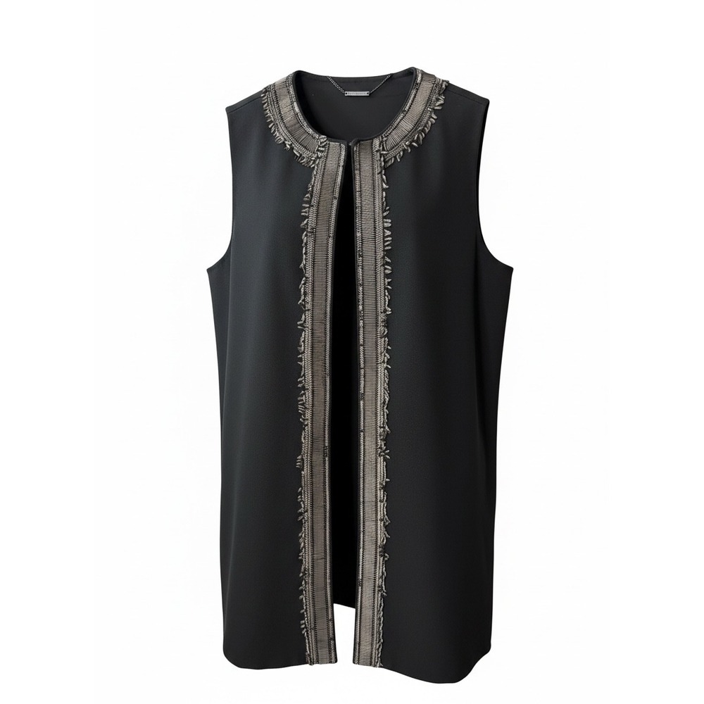 Elie Tahari Cheyenne Vest Black Beaded Sequin Open Front XL